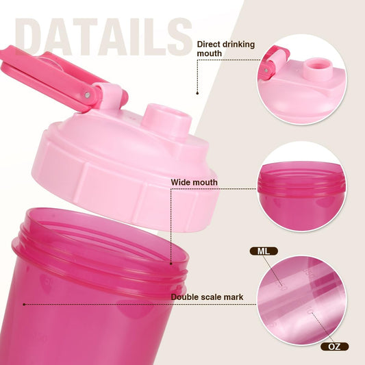 16oz Shaker Bottle,Leak Proof Sports Shaker Cups for Protein Shakes,Shaker Bottle for Pre Workout and Travel To Go,BPA Free & Easy Clean Protein,Pink