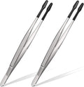 2 Pieces Rubber Tipped Tweezers PVC Rubber Coated Soft Non Marring Flat Tip Lab Industrial Hobby Craft Tweezers Tools Jewelry Coin Stamp Tongs(Black)