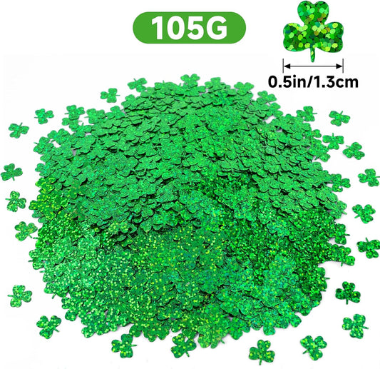 St.Patrick's Day Confetti - 3000Pcs Glitter Green Shamrock Confetti St.Patrick's Day Party Favor Decoration Lucky Clover Irish Table Scatter Confetto for Sanit Patricks Day Decor(105G)