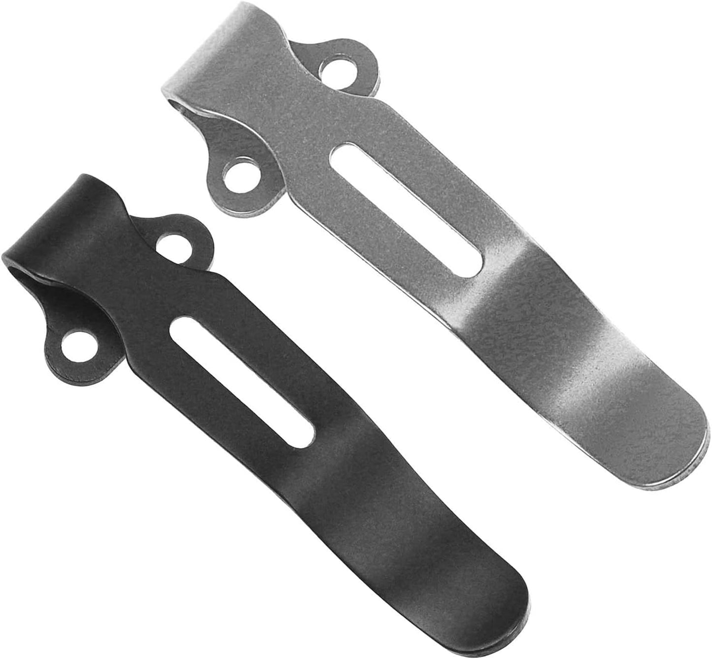 2 Pack Deep Carry Pocket Clips with 4 Pieces Screws, Stainless Steel Pocket Knife Clip Replacement for Benchmade Bugout 535 and More, Anodized Finish, Black and Stone Wash