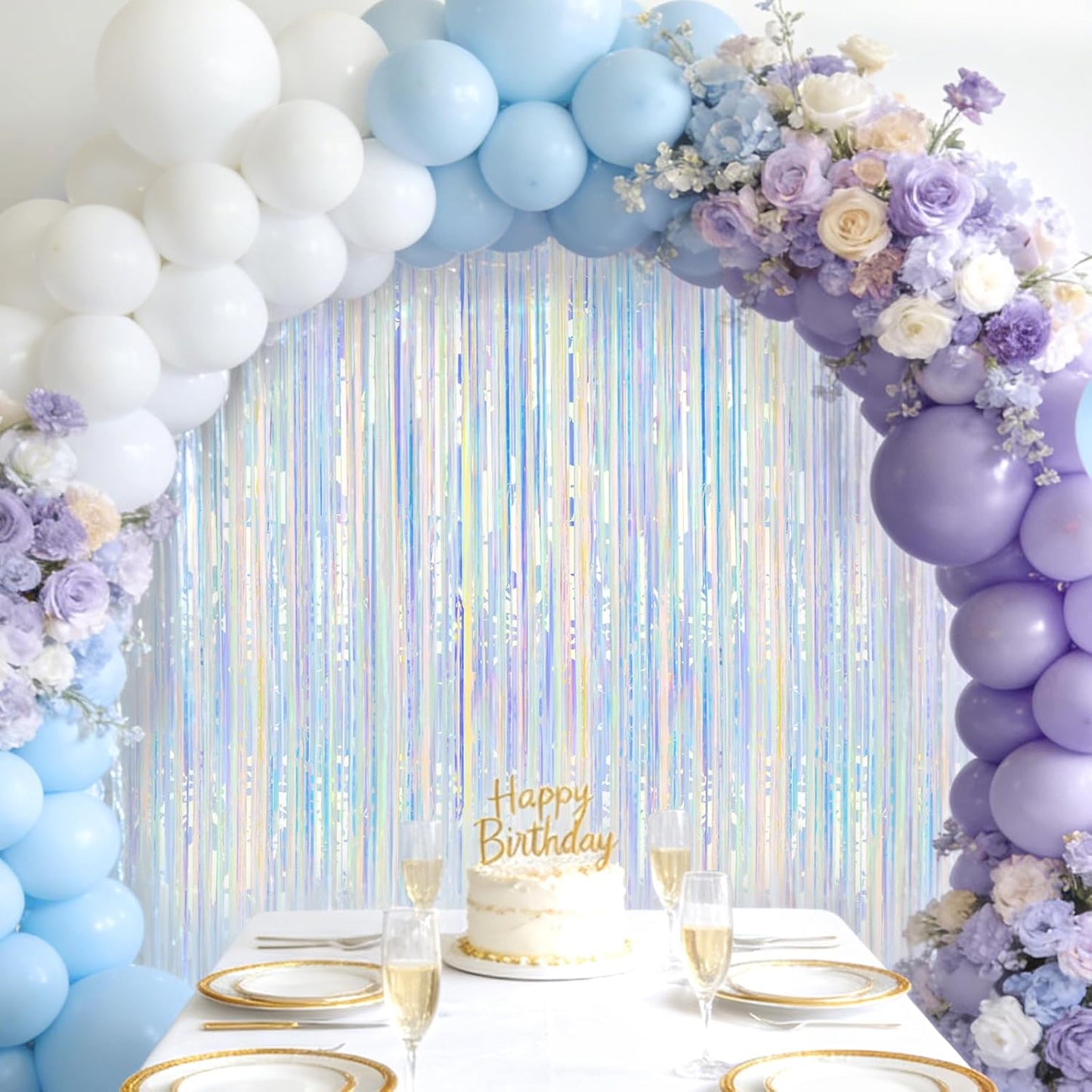 3 Pack Iridescent Tinsel Foil Fringe Curtain, Holographic Party Photo Backdrop for Mermaid Party Birthday Graduation Engagement Bridal Shower Bachelorette New Year Baby Shower Party Decor