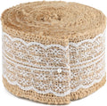 Natural Jute Burlap Ribbon Roll - 2.4Inch x 5.5Yards Rustic White Lace Burlap Ribbon Trim Tape for DIY Crafts, Bottle Decor, Wreath