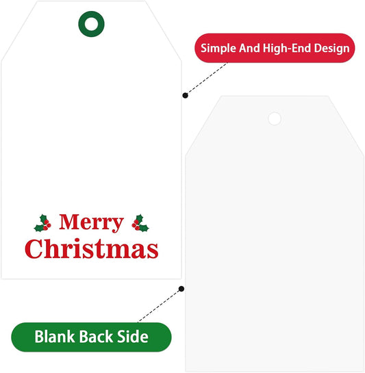 Christmas Gift Tags with String - 50Pcs Holly Merry Christmas Tags for Gifts Xmas Gift Tag Happy Holidays Hang Paper Label Tag for Present Wrapping Treat Goodie Bag Holiday Party Favor Decor