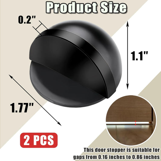 Drill-Free Floor Mounted Door Stoppers 3M Adhesive Self Adhesive Door Stoppers with Black Rubber Bumper Tips Floor Mount Half Dome Door Stopper for Office Bedroom Living Room Shower Room (Black-2Pcs)