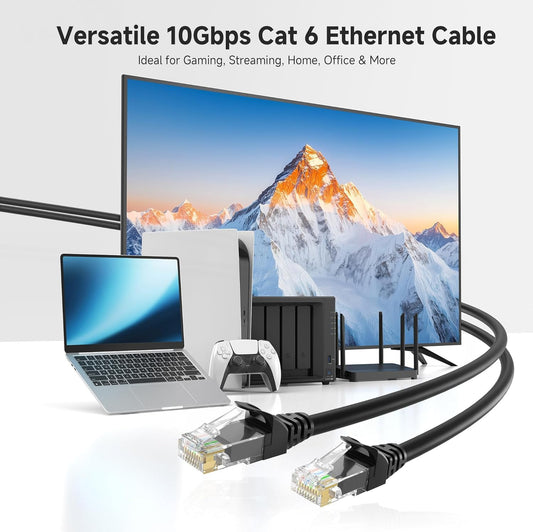 10Gbps Snagless Cat 6 Ethernet Cable - 20ft, Cat 6 Cable, Cat6 Cord, Ethernet Cord, Black