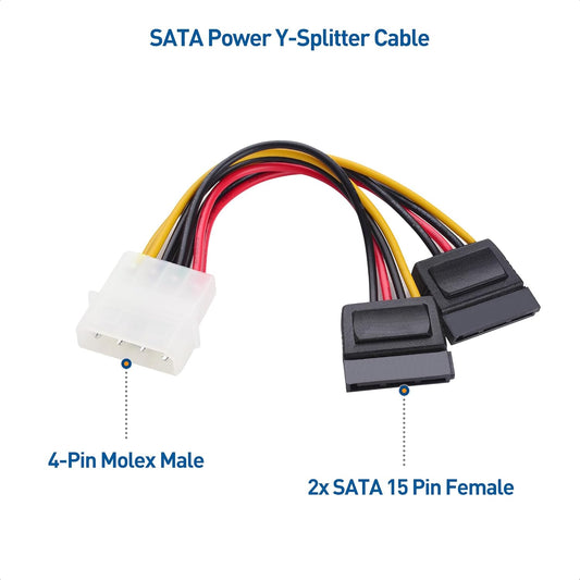 3-Pack 4 Pin Molex to Dual SATA Power Y-Cable Adapter- 6 Inches