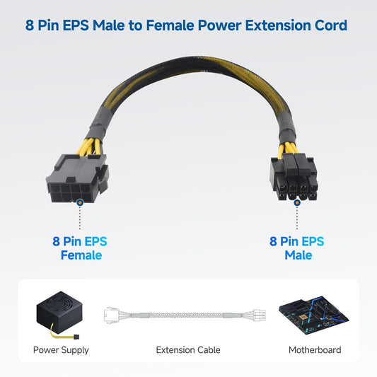 2-Pack 8 Pin EPS CPU Extension Cable - 10 Inches, 8-Pin ATX/CPU Power Cable Male to Female