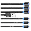 Magnetic Charging Cable 6pcs,Just 360°Rotate Magnetic Cables Without Magnetic Charging Tips,[3.3ft/1m,2.4 A Max 3in1 Nylon Braid Cord(3.3ft/Black), 6PC/3.3ft/Black