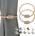 Magnetic Jute Curtain Tiebacks, Decorative Drapery Holdbacks Bohemian Style Woven Tie-Backs with Exquisite Knot (Jute, 2 Pack)