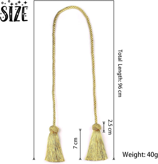 2 Pack Curtain Handmade Tiebacks Decorative Curtain Holdbacks with Tassel (Gold, 2 Pack)