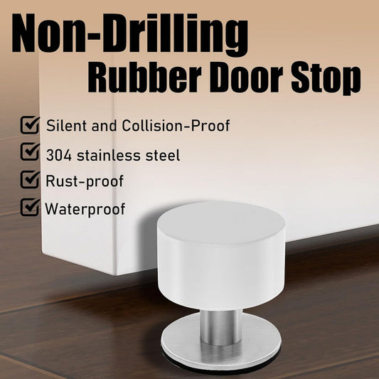 White Door Stops with Extra Stickers, No Drill Heavy Duty Rubber Doorstops,Sound Dampening Door Stopper for Bottom of Door, Home & Office Use, 1 Pack