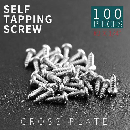 100pcs #2 x 1/4" Pan Head Sheet Metal Screws, Phillips Drive Self-Tapping Screw, Round Head Wood Screw, Full Thread, 304 Stainless Steel 18-8, Bright Finish