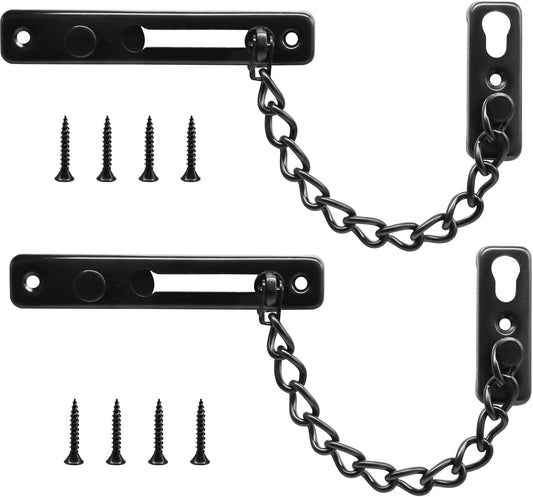 Heavy Duty Door Chain Lock with Mounting Screws, Stainless Steel Door Chain Guard for Front Doors, Pet Safe (Black, 2 Pack)
