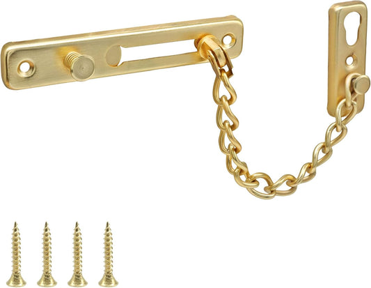 Heavy Duty Door Chain Lock with Mounting Screws, Stainless Steel Door Chain Guard for Front Doors, Pet Safe (Gold, 1 Pack)