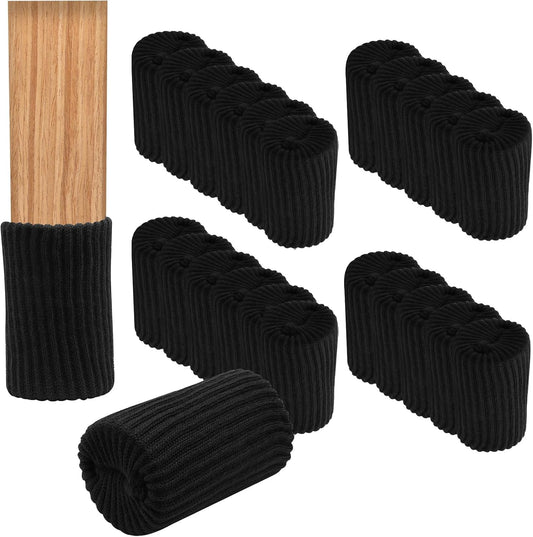 24 PCS Furniture Leg Socks Chair Legs Protectors, Black Thicken Knitted Chair Socks Stretchable Furniture Leg Floor Protectors for Round and Square Chair Legs