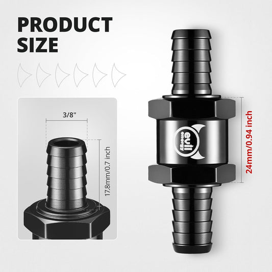 3/8" Fuel Check Valve One Way Inline Non Return Diesel Gasoline Black (10mm OD,2PCS)