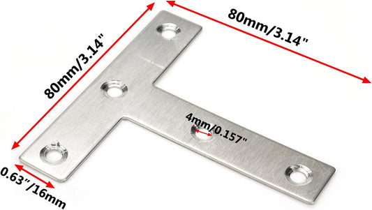 T Brackets Mending Plate 3.14" x 3.14" Stainless Steel Flat Repair Plate - 10pcs