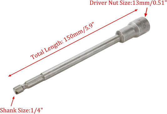Hex Shank Magnetic Power Nut Driver Bit Set 13mm Hex Socket Extension Long Metric Hex Driver Bits -2pcs