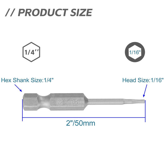 10pcs 1/16" Hex Allen Wrench Drill Bit Set, 1/4" Hex Shank, S2 Steel