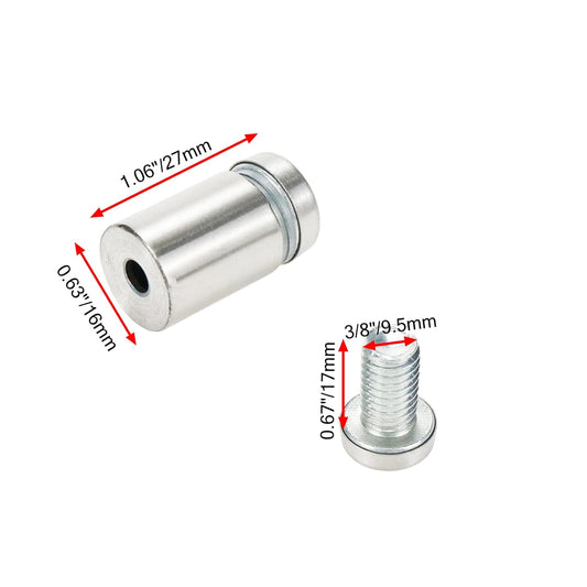 Sign Standoff Screws 0.63" Dia 1.06" Length Glass Standoff Bolts Stainless Steel 3/8" Thread Dia Advertising Screws - 8pcs