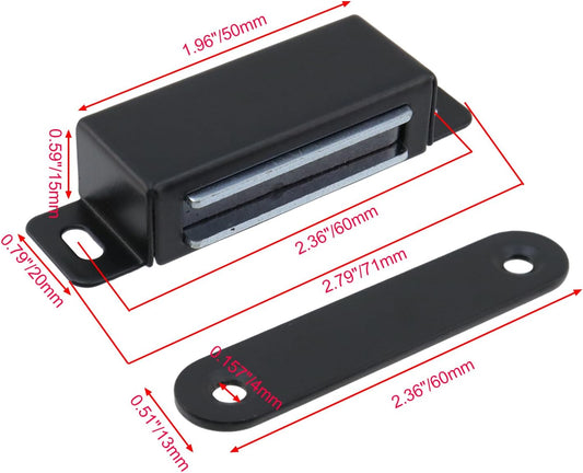 Magnetic Cabinet Door Catch 55 lbs Stainless Steel Magnets Closet Catches for Kitchen Bathroom Cupboard Wardrobe Drawer Latch 2.8" Length, Black -4pcs