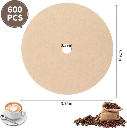 600 Count Percolator Coffee Filters,3.75 Inch Disposable Round Coffee Filter,Natural Unbleached,Disc Coffee Filters for Camping,Coffee Pot,Home,Office