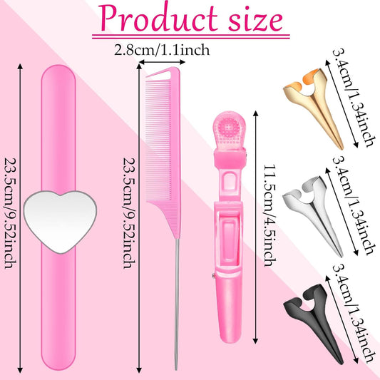 22 Pces Hair Braiding Tools with Magnetic Wrist Sewing Pincushion Pin Wristband Stainless Stitch Braid Finger Ring Tool Pintail Rat Tail Comb Sectioning Alligator Clips Salon Home(Pink)