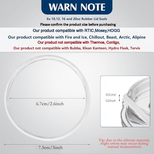 6 Pcs 20 oz Replacement Rubber Lid Seals O Shaped Resealable Lid Gaskets for 10, 12, 16 and 20 Ounce Insulated Stainless Steel Tumblers (White)