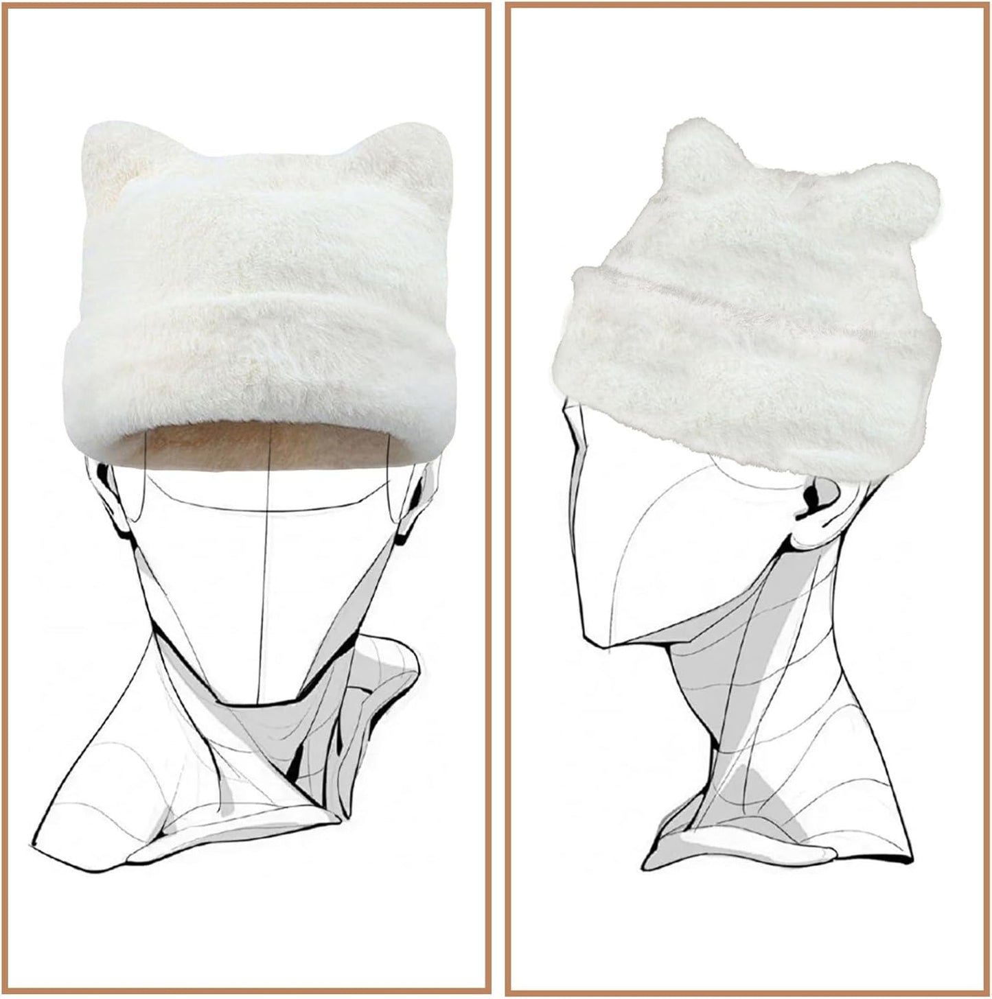 Womens Winter Beanie Hat Cute Cat/Bear Ear Hat for Women, Large Size Warm Plush Hat, Ears with Support - DIY Shapes