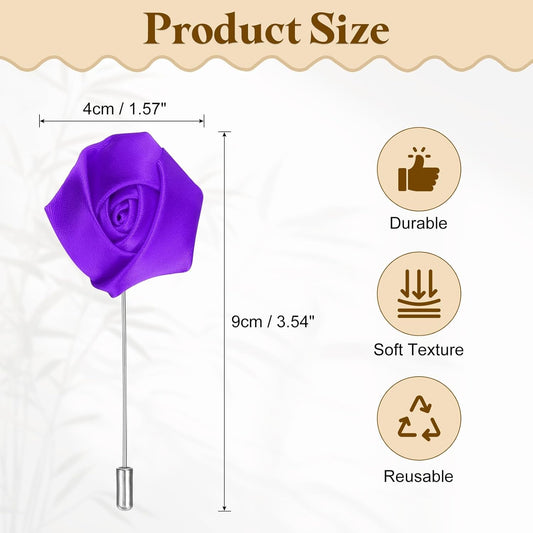 Rose Lapel Pin for Men, Satin Flower Lapel Pins Silk Brooch for Groom Business