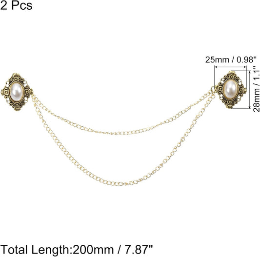 2pcs Sweater Clips Vintage Cardigan Collar Clips with Chain Shirt Clips Shawl Clips Clothes Clip for Women(Gold)