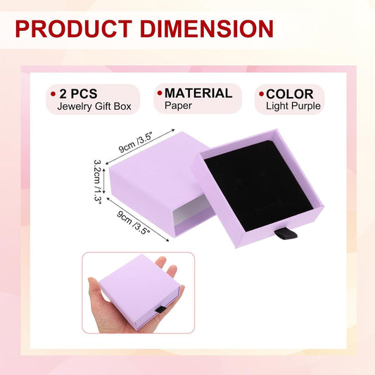 2Pcs Cardboard Jewelry Gift Boxes, 3.5 x 3.5 Inch Jewelry Display Boxes Bulk Sponge Filled Small Jewelry Boxes for Bracelets Earrings Necklaces Jewelry Gift (Light Purple)