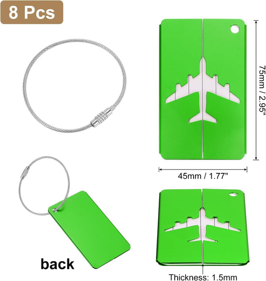 Travel Luggage Tags for Suitcases, 8Pcs Aluminum Metal Luggage Tags with Strap, Privacy Protection Bag Tags for Travel Luggage Baggage Identifier (Green)