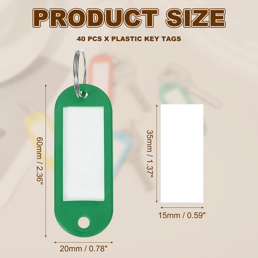 40pcs Plastic Key Tags, Keys Ring Tag Identifier Keychain with Split Ring Labels Window for Luggage ID Name Pet Tags, Green