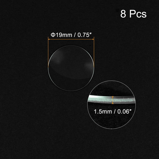 8 Pack 19mm Dia. Watch Glass Crystal Lens, Single Dome Round 1.5mm Edge Thickness for Watchmaker Repair Clear