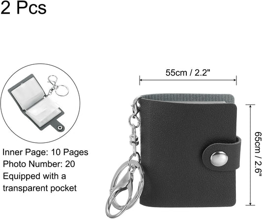 2 Pcs Mini Photo Keychain Custom Keychain Personalized Leather Photo Album Keychains with 20 Pictures DIY Small Memory Key Ring Picture Book for Family, Black