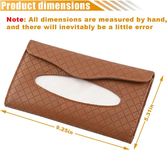 Car Tissue Holder, PU Leather Auto Napkin Holder for Visor & Backseat, Automotive Mask Organizer Case to Keep Vehicle Tidy, Universal Interior Accessories for Sedan Truck SUV (Brown)