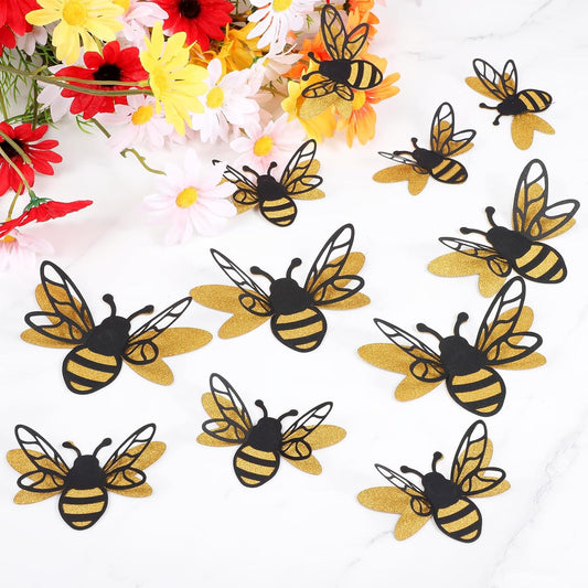 24 Pcs 3D Bee Decorations, 2 Size Double Layer Glitter Honey Bee Stickers Wall Decor, Realistic Shining Big Bumble Bees Cutouts Decals for Home, Party, Classroom, Outdoor Themed Decor