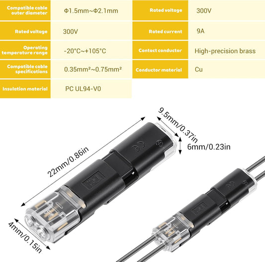 40 Pcs Double-Wire Plug-in Connector, 2 Pin Low Voltage Wire Connector Quick Solderless Wire Splice Connectors Led Light Strip Connectors Quick Disconnect and Connect