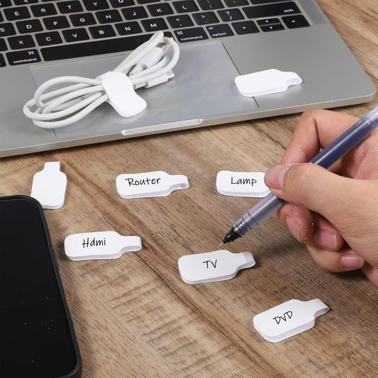 40 Pcs Reusable Cable Cord Wire Labels, Cable Labels Wire Tags Easy Write-On Cables Markers with Hook Loop Closure, Tear-Resistant Nylon Cables Tags for Organizing Electronics, Home, Office (White)