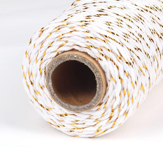 Bakers Twine, 2 Roll x 328 Feet 2mm Gold Wire Combined Christmas Twine String Ribbon for Gift Wrapping, Baking, Crafting, Holiday Decorations