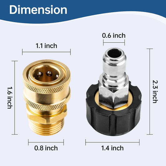 Pressure Washer Adapter Set, Quick Connect Kit, M22 14mm to 3/8 Inch Quick Connect Pressure Washer Hose Adapter