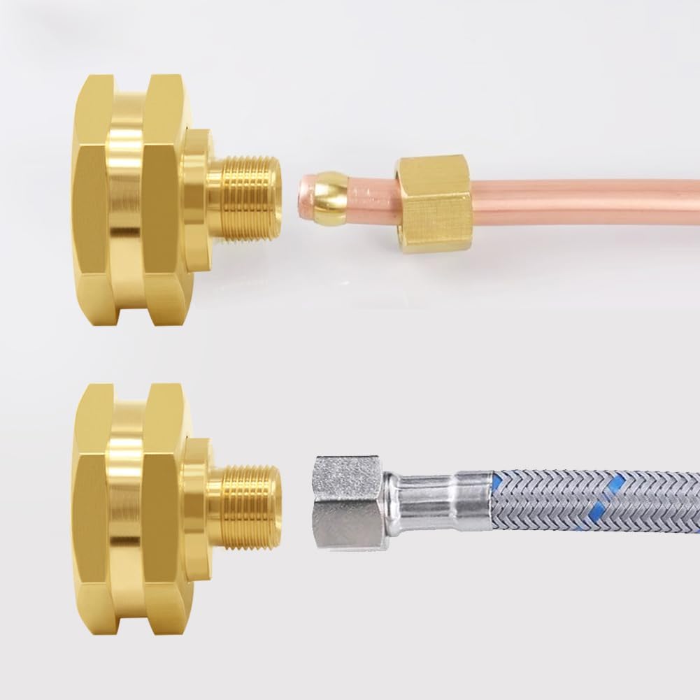 Brass US Standard Faucet Adapter Convert 3/4" GHT Female Garden Hose Thread to 1/4" OD Compression Tubing Adapter (Pack of 2)