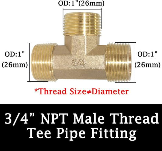 Brass Pipe Fitting Barstock Street Tee T 3 Way NPT 3/4" Male x 3/4" Male x 3/4" Male Adapter
