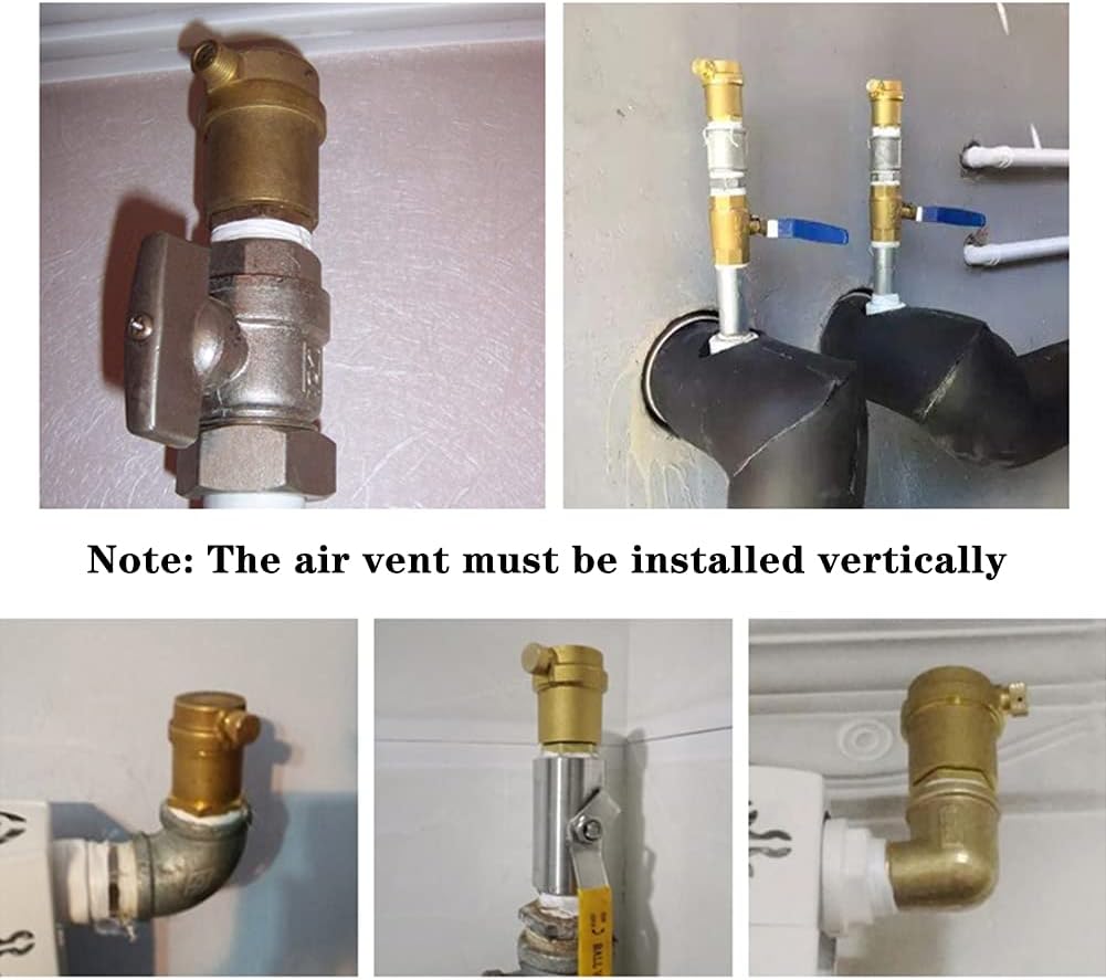 Brass Automatic Float Valve Kit 1/2"G Air Bleeder Release Vent Valve & 1/2"G Female × 1/2"NPT Male Pipe Fitting Connector Adapter