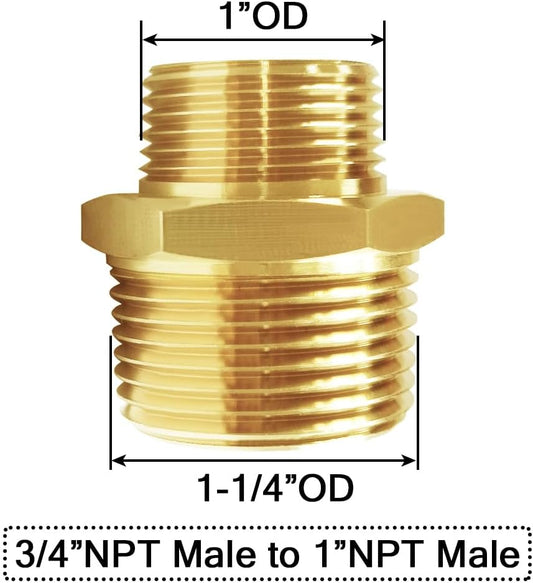 3/4" NPT Male × 1" NPT Male Brass Pipe Fitting Adapter