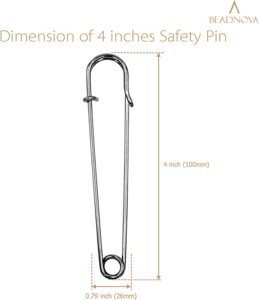 4 Inch Large Safety Pins for Clothes Big Heavy Giant Safety Pin for Fashion, Sewing, Quilting, Blankets, Upholstery, Laundry and Craft (10cm, 20pcs)