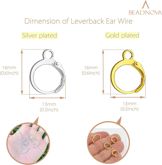 Leverback Earring Hooks 80pcs French Ear Wire Lever Back Earwire for Jewelry Making Crafting (Gold and Silver)