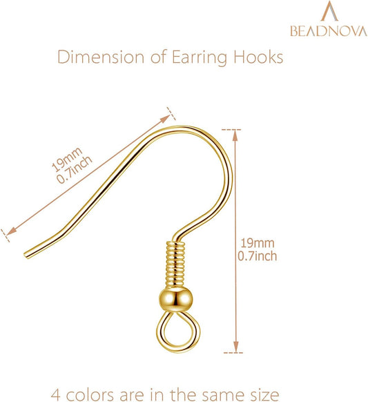 Earring Hooks 200pcs Earring Findings Kits with Backs Fish Hook Ear Wire for Jewelry Making DIY Ear Post Supplies (200pcs Earwires Mix Colors and 200 pcs Backs)