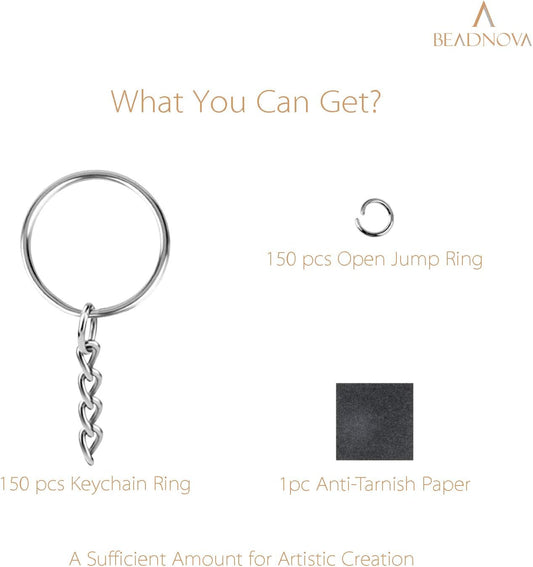 Split Keychain Ring Silver Keychain Rings for Crafts Metal Key Chain Kit for Jewelry Making Key Chains Accessories Craft DIY (25mm, 150pcs)